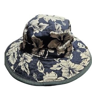 Dorfman Pacific Navy Hibiscus Floral Bucket Sun Hat with Chin Strap Medium